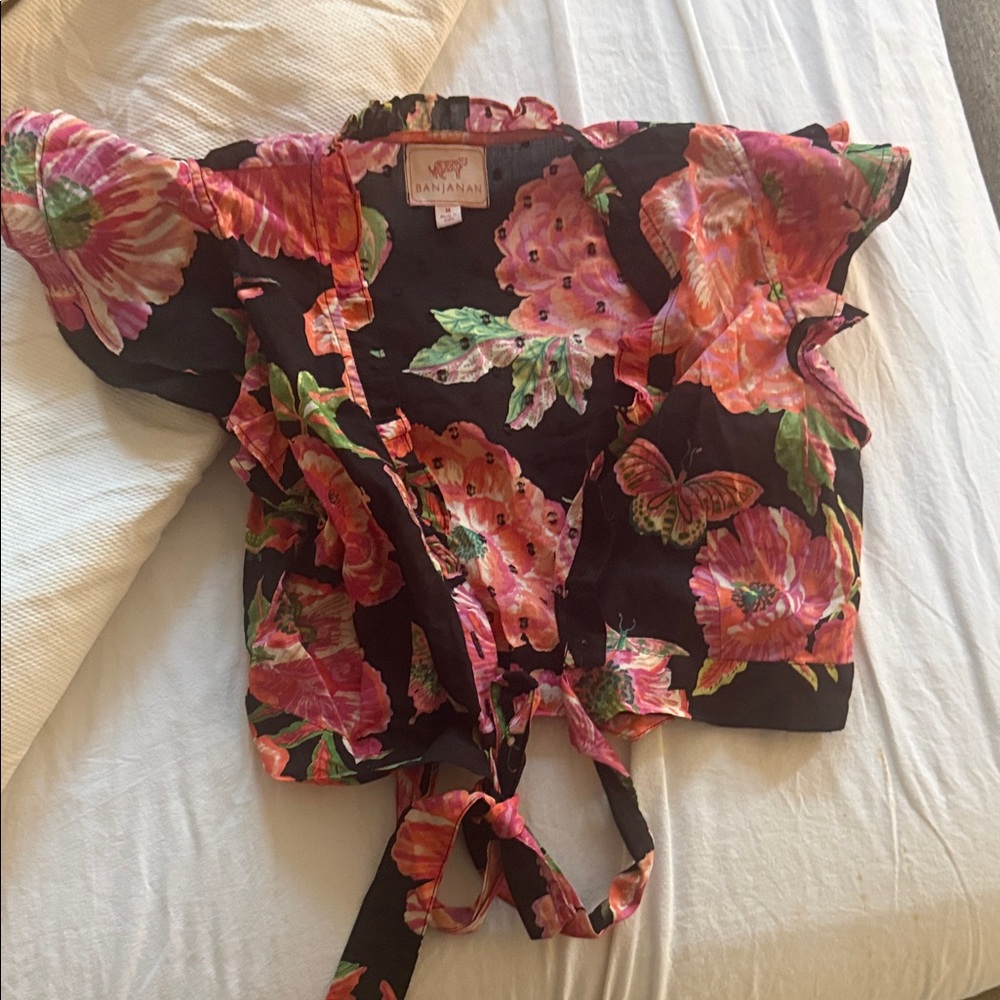 Banjanan Black Floral Tie-Front Top - Picture 6 of 6